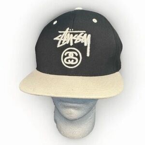 Stussy Men’s Wool Blend Black and White Snapback Trucker Hat